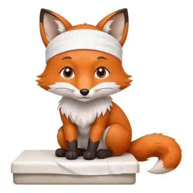 A small fox patient with bandaged tail, sitting shyly on the exam table.
 sticker