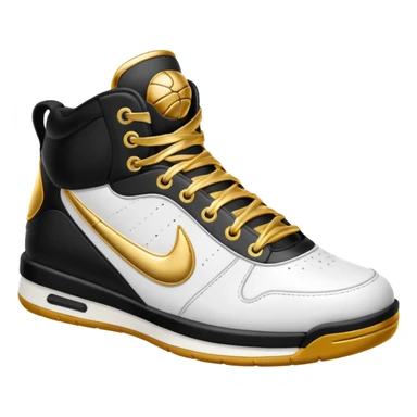 a basketball shoe with gold laces sticker