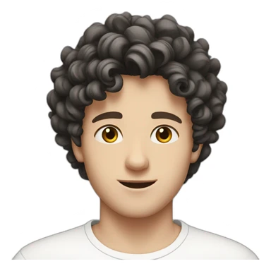 young white European guy with a white shirt and curly black hairs sticker