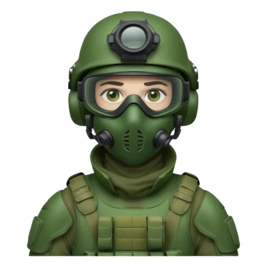 modern soldier with green advanced armor, tactical helmet, face mask, and night vision goggles, cool and brutal sticker