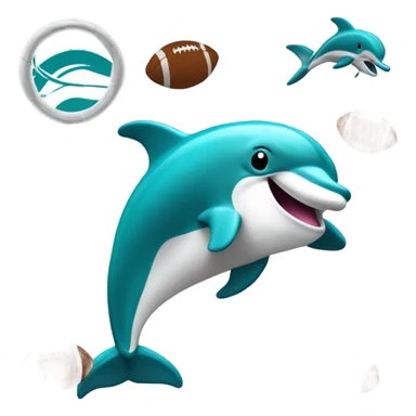 Make an emoji of a Miami dolphin, jumping through a hoop while catching a football sticker