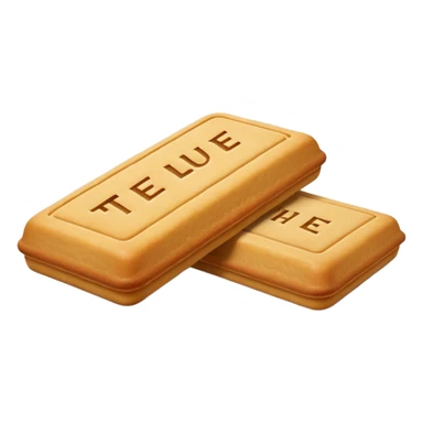 two or three rectangular golden-brown biscuits with fine ridged edges and a delicate imprint reading 'Thé LU' in the center, smooth dry slightly raised surface, classic French tea-time look, soft lighting, subtle shadows, emoji scale sticker