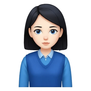 make a girl hair short black and wear bunny skin pale ok and wear Sweater vests blue and make little bit a younger sticker