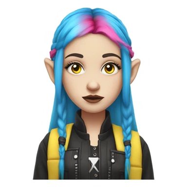 Blue eyed long eye lashes pout blonde and pink hair pale hime gyaru girl, hot pink and yellow split-dyed hair, nose ring, elf ears, dark makeup, punk clothes sticker