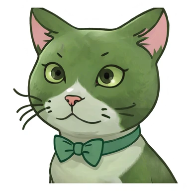 White cat with a bow on the head blushing sticker