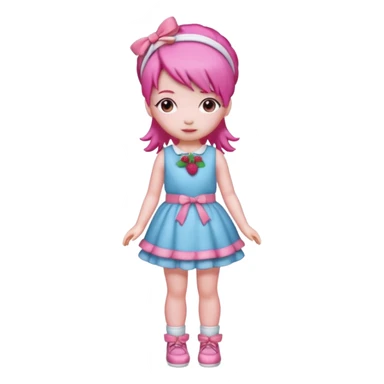 Isolated detaile illustration modern raspberry torte doll figurine full body with pink hair and a pink berry hairband standing sticker