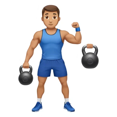 athletic man with blue shorts holding kettlebell sticker