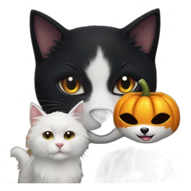 Black cat and two white dogs and Halloween pumpkin and Elvira mistress of the dark sticker