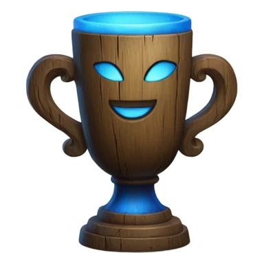A magical goblet, large and imposing, made of aged wood with a smooth surface. It emits a kind of blue fire, standing out as a symbol of power and mystery. sticker