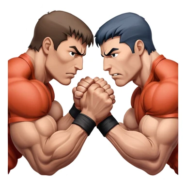 Two hands locked in an intense arm wrestling match, muscles straining as they battle for dominance. The background is minimal, focusing on the power and tension of the gripping hands, showcasing strength and determination. Transparent background. sticker