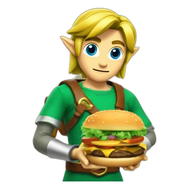 Link from The Legend of Zelda with a burger in One hand sticker