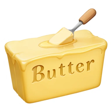 Create an image with butter and text in front that says butter  sticker