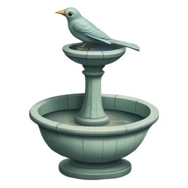 Vintage bird bath with a small bird in courtyard  sticker
