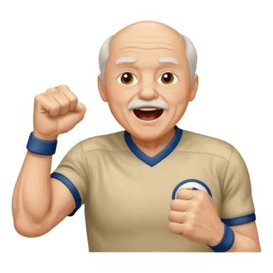 A grandpa in a vintage jersey, pumping his fist and shouting proudly. sticker