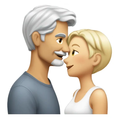 Handsome greying man with long hair kissing blond athletic woman with pixie cut sticker