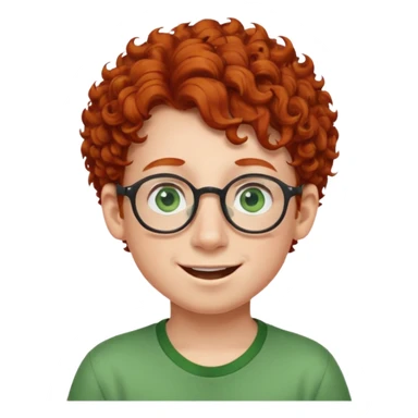 redhead kid with unique face features and very curly hair kid boy happy and big glassess and big nose and very green eyes sticker