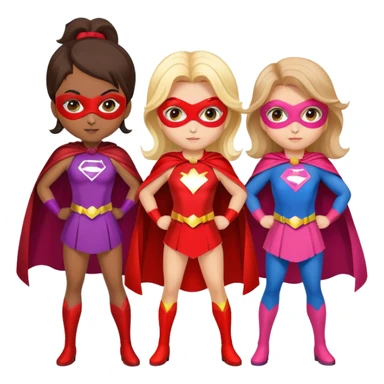 three superhero girls with capes and masks in different colors sticker