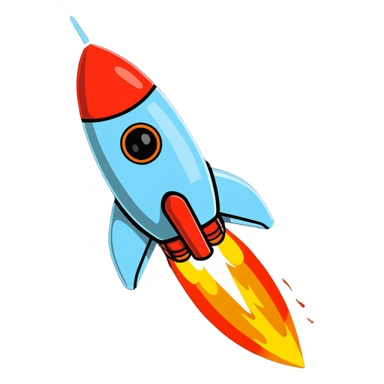 Mini spaceship blasting off with fire sticker