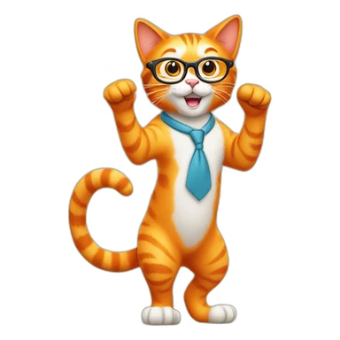 orange cat with glasses stands on his hind legs and waves his paw sticker