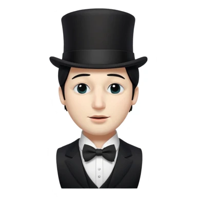 A man with snow white skin, a black half mask with an eye hole, a black top hat, a black vest with a black tie tucked underneath, and a white collared shirt. Closed eyes. sticker