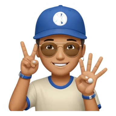 Cool hip guy with NY baseball cap and sunglasses doing a peace sign with one of his hands sticker