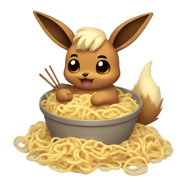 Eevee eating noodles and having a tummy ache sticker