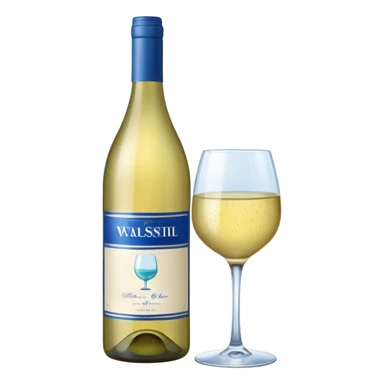 bottle of white wine with blue label sticker