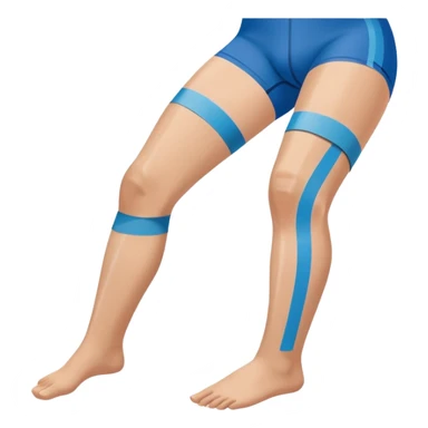 leg with kinesio tape (physiotherapy) around knee in a somewhat circular way sticker