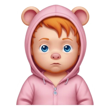 Grumpy ginger baby with blue eyes in onesie with Winnie the Pooh and Piglet on it sticker