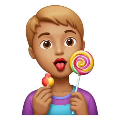 a person licking a lolipop sticker