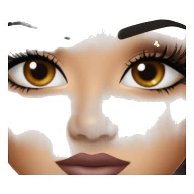 Alexa Demie euphoria sho: warm brown eyes, bold black sharp eyeliner, sparkly rhinestones on eyes, dark arched brows, full nude-berry lips, light skin, high cheekbones, sleek dark brown long straight hair in ponytail.

 sticker