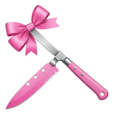 Only one object: a kitchen knife. A pink ribbon bow is tied directly on the knife handle. No other items. No decorations. Minimal emoji style sticker