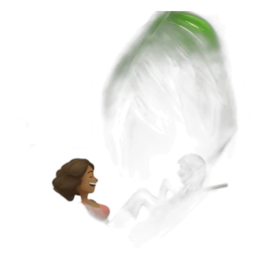 a man is laying in hammock and a woman is fanning him with palm leaves sticker