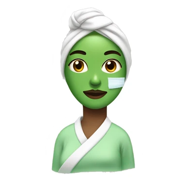Girl with hair wrapped in towel doing skincare with green face mask on sticker