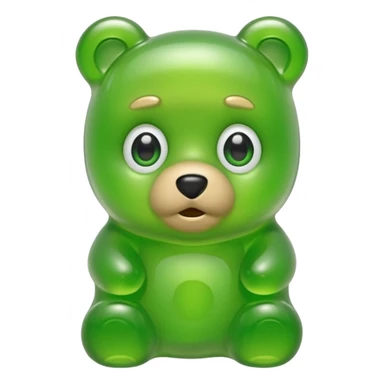 green gummy bear with eyes and blond hair sticker