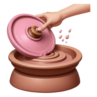 hand throwing a ball of pink clay onto a spinning pottery wheel sticker