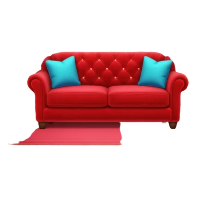 red velvet couch, mic in front, houseplants in back, and a neon sign saying "karaoke", and NO PEOPLE IN IT sticker