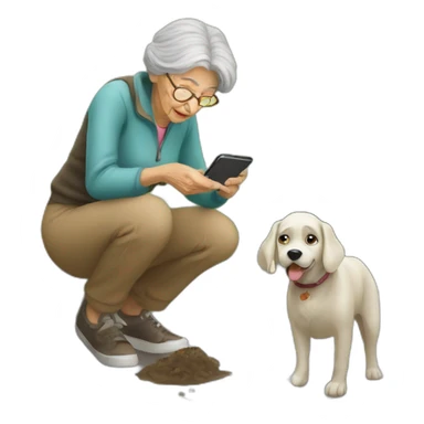 Old woman take picture of dog poop with iPhone  sticker