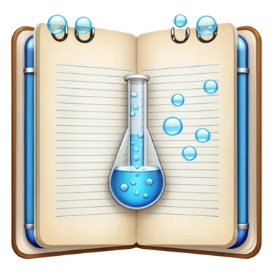 test tube with bubbles next to a notebook sticker