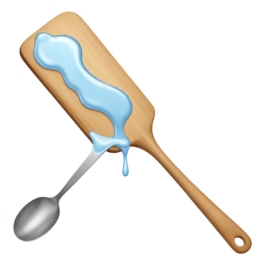 a close-up, minimalist shot of a viscous, pearly substance slowly dripping from a wooden spatula against a neutral gray background. sticker