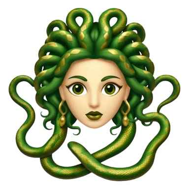 The Sicilian Medusa in gold and green and make the snake hair have snake faces  sticker