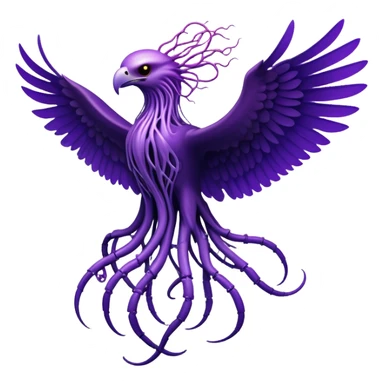 A venomous purple eagle made of poisonous roots and cables with rubber scales that reveal its electric skeleton, possessing both jellyfish-like tendrils and the ability to generate electrical pulses that illuminate the ocean depths. sticker