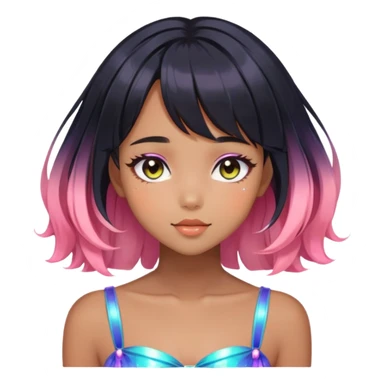 Gorgeous black french bob Beautiful Blushing Petite Colorful-Shiny-Fairy-Soarkle-Anime-Girl with beautiful hair aesthetic sticker