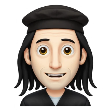 Jewish white man emoji with long dread black hair on the sides and jewish judaism hat, long big nose and crooked teeth sticker