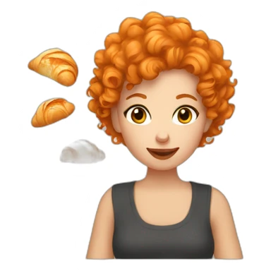 Orange short curly hair girl eating croissant sticker