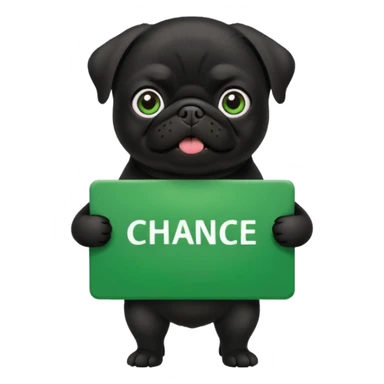 black pug holding a green sign with the text 'Chance' sticker