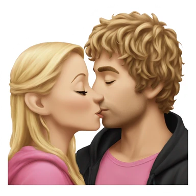 Pippin-hobbit wearing black hoodie passionately kissing pretty blonde woman wearing pink top sticker