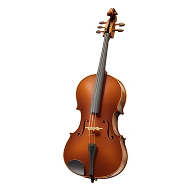 Create an elegant and refined emoji representing the Cremona cello with a Hans Klein HKCB bow. The design should feature the curved wooden body of the cello with a rich, glossy finish, capturing its classical shape and intricate details. The bow should be displayed with fine craftsmanship, highlighting the hair and the smooth, polished wooden stick. Include subtle musical notes floating around the instrument to emphasize its rich, melodic sound. Use deep wood tones like chestnut brown, gold accents for the fittings, and soft lighting effects to give the instrument a timeless, professional feel. The background should be transparent. sticker