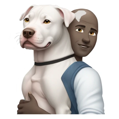 bald white man with blue eyes hugging fully grey pit bull sticker