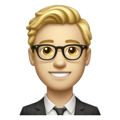 19 years old boy like a gentleman white skin tone. With golden optic glasses. Wearing old money style sticker